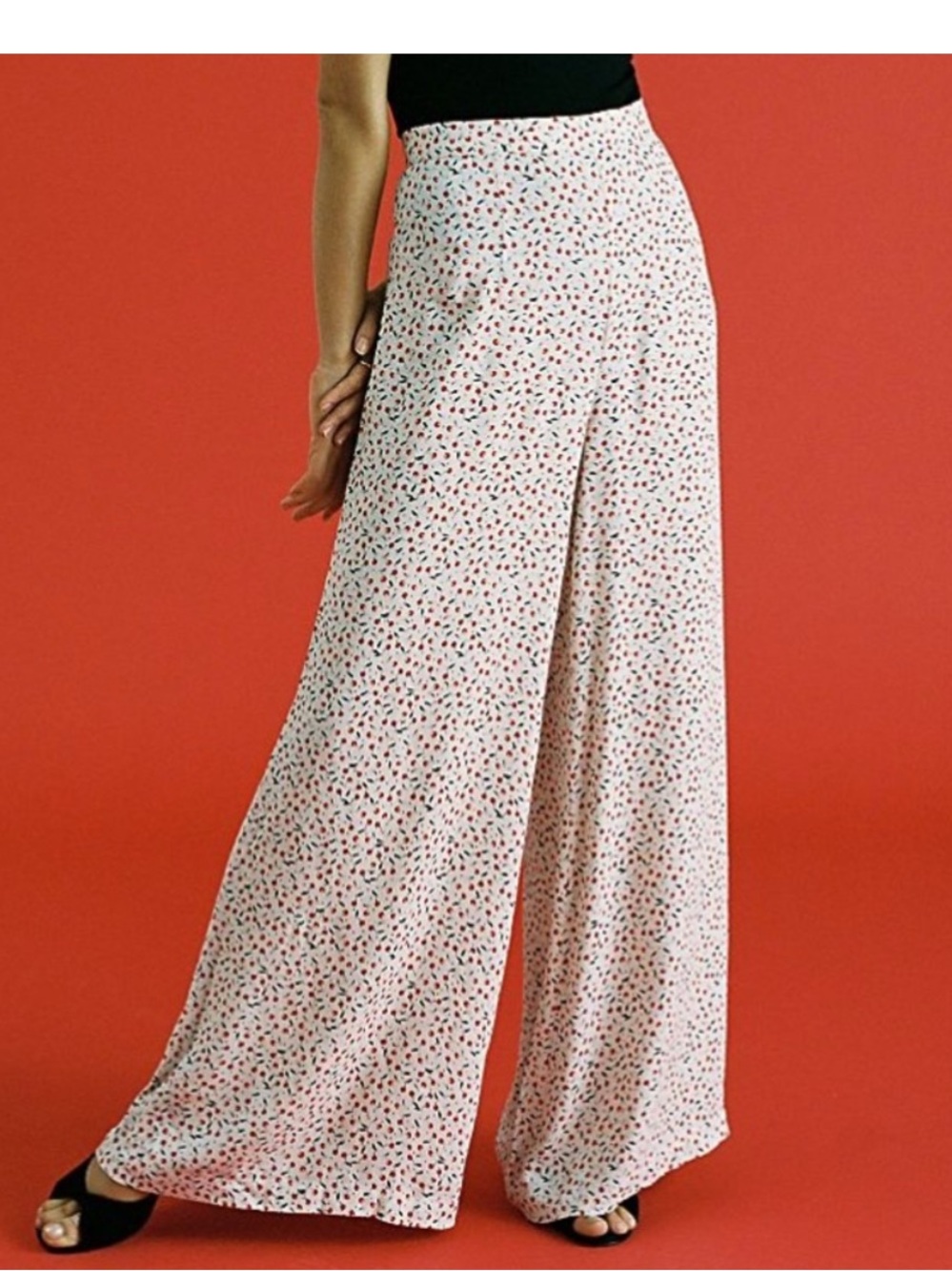 Free People Easy Peasy Wide Leg Cherry Print Pants Size 10